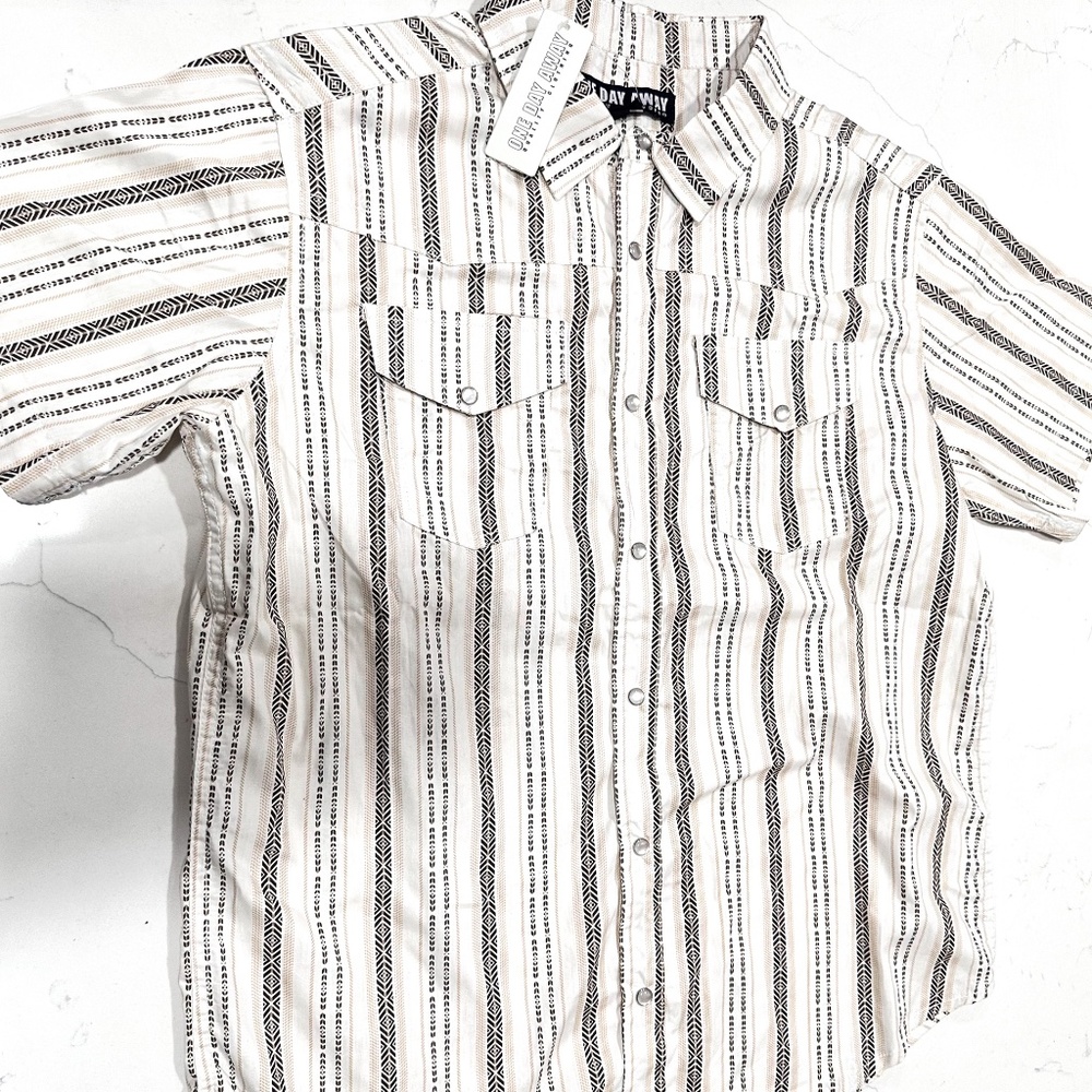 NEW Pearl Snap Short Sleep Men's Dress Shirt One Day Away White Tan Men's L